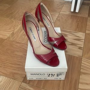 GUARANTEED AUTHENTIC Red 90MM D’Orsay Manolo Blahniks size 38